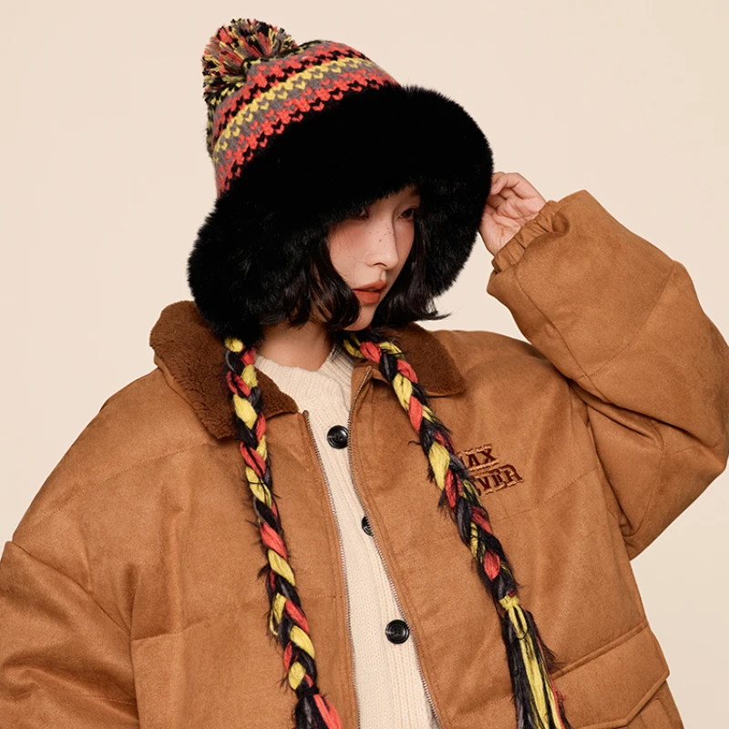 Russian Retro Contrasting Striped Braid Strap Bomber Hats for Women and Men Winter Outdoor Leisure Warm Versatile Ski Caps