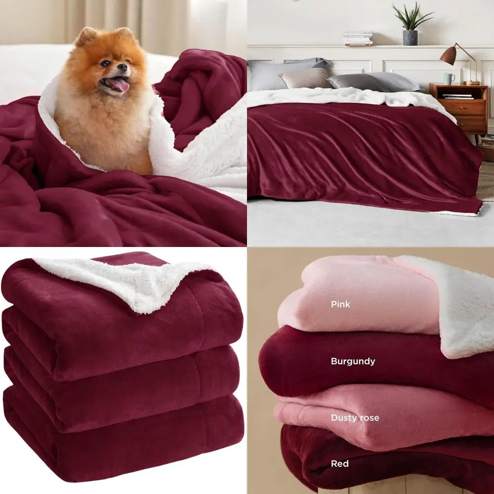 

Luxurious Sherpa Fleece King Blanket - Plush Burgundy Throw for Women, Warm Winter Bedding, 108x90
