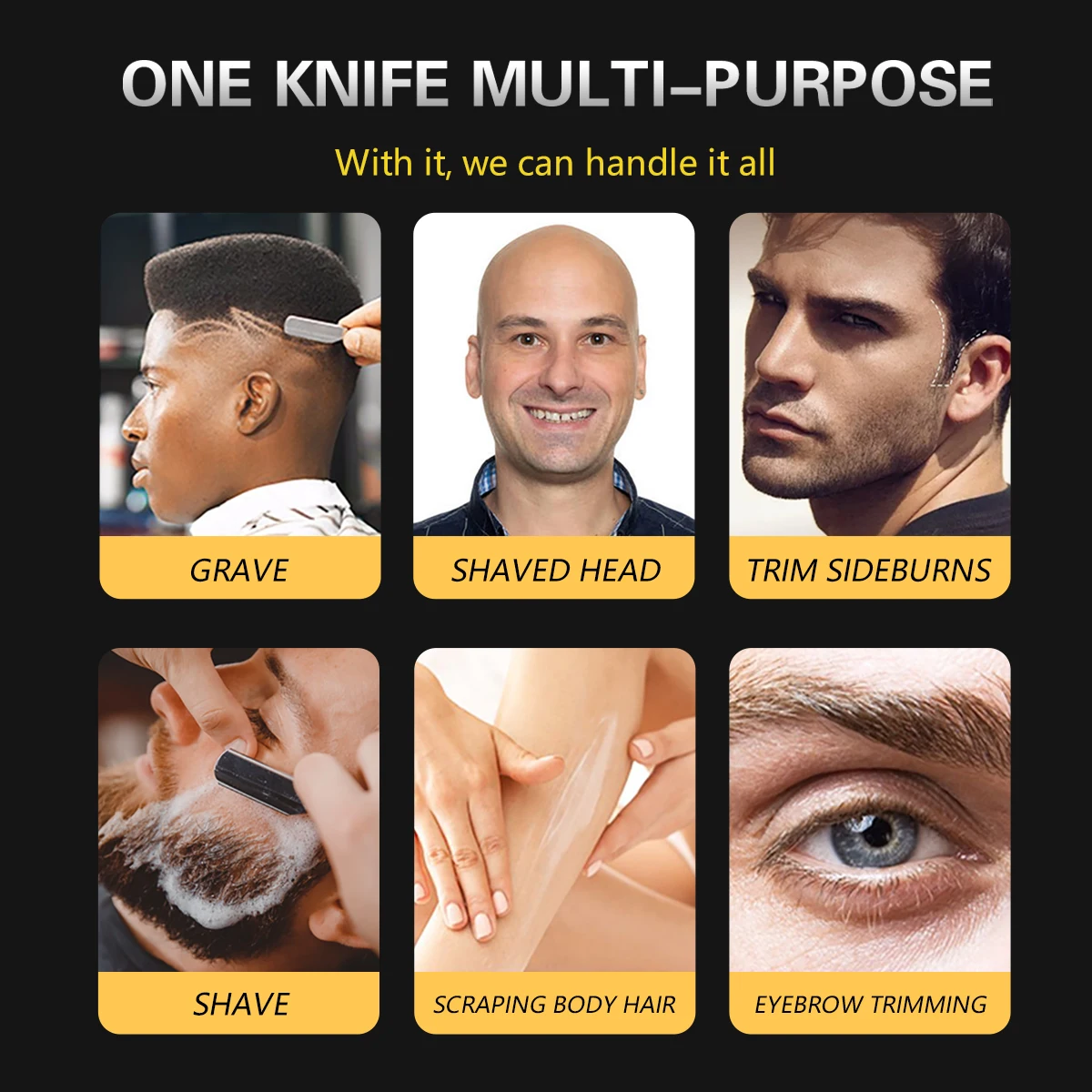 Argent hommes rasage barbier outils cheveux rasoir noir pliant rasoir couteau acier inoxydable droit rasoir Barbearia support cadeau