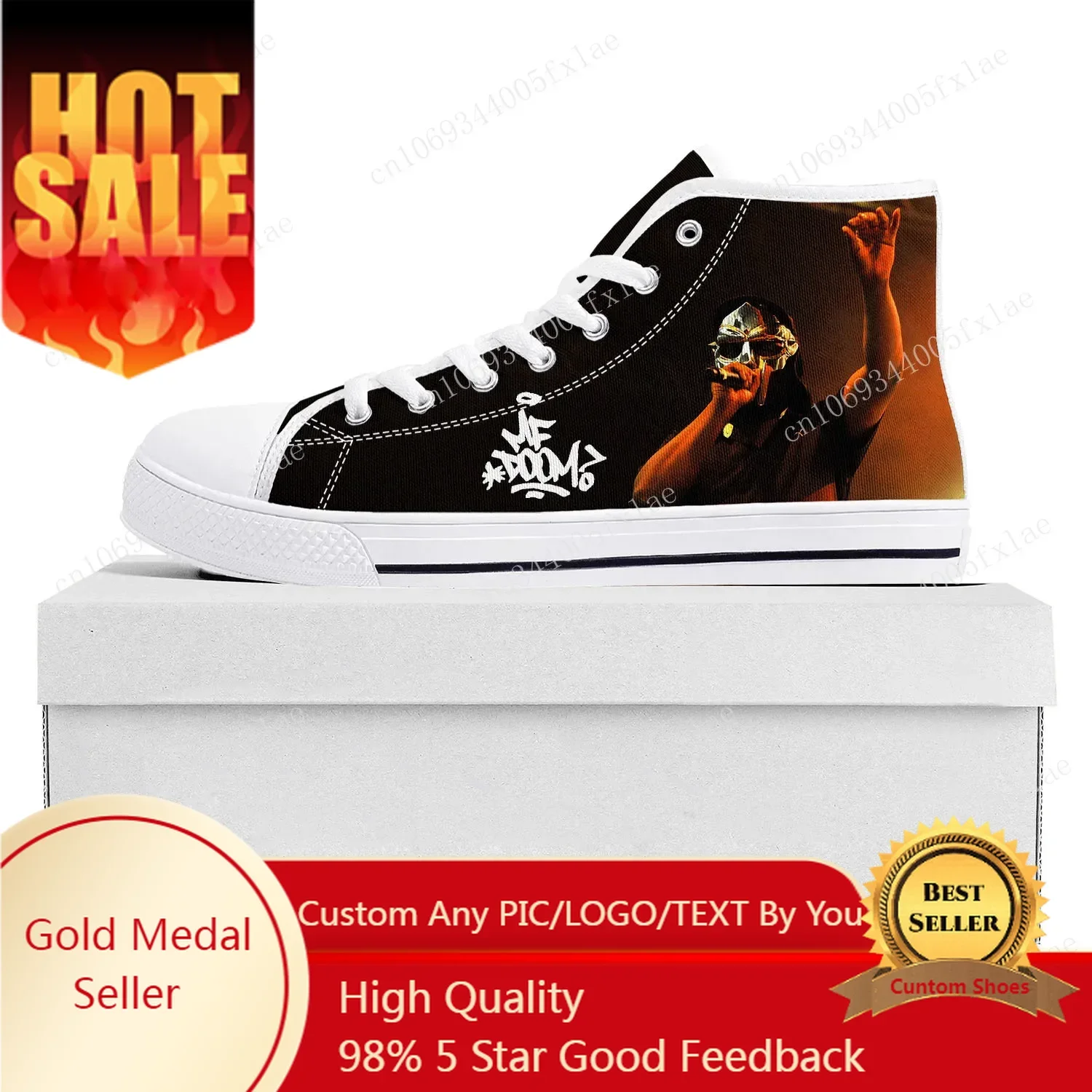 

MF Doom Hip Hop Rapper High Top High Quality Sneakers Mens Womens Teenager Canvas Sneaker Casual Couple Shoes Custom Shoe White