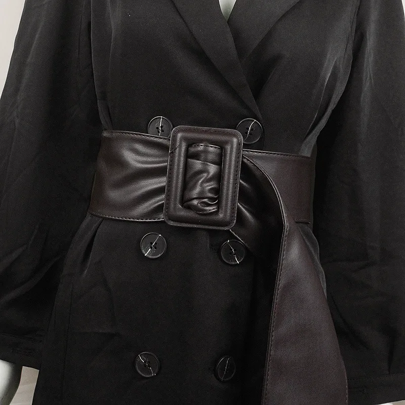 

2023 Soft PU Leather Waistband Non-pin Buckle Adjustable Waist Belt Spring Ladies Coat Dress Shirt PU Corset Belt Femme Ceinture