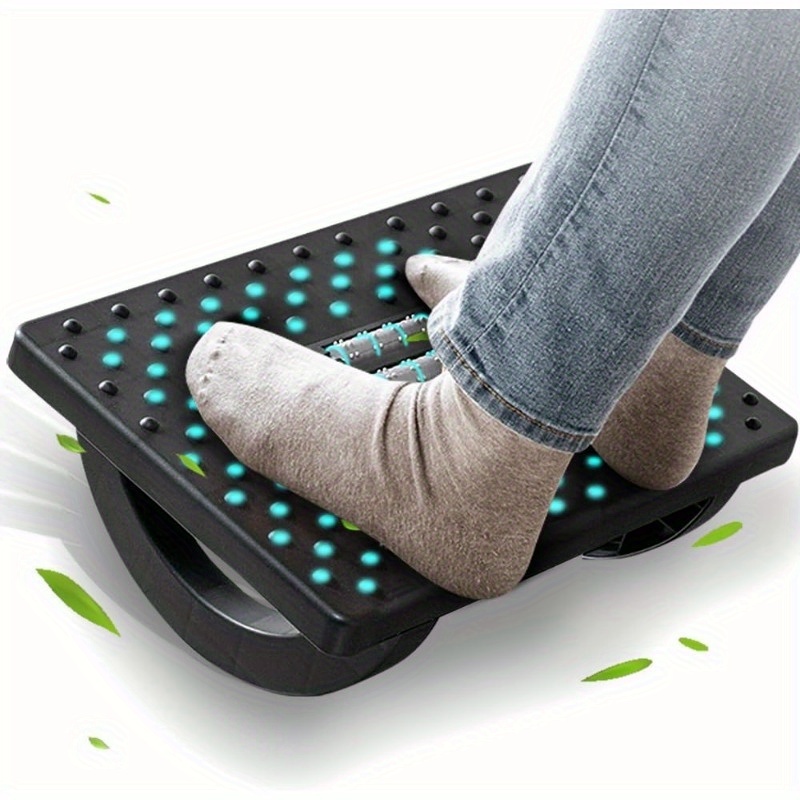  Under Desk Foot Rest Ergonomic Rocking Stool with Massage Roller, Office Chair Leg Support Cushion for Sit Long Hours Work