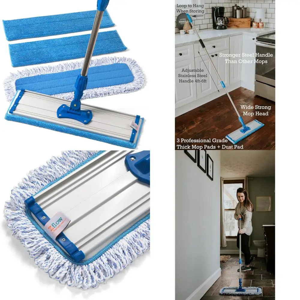 

Professional Microfiber Mop with Stainless Steel Handle - Dust Pad and 3 Wet Pads for Commercial Use