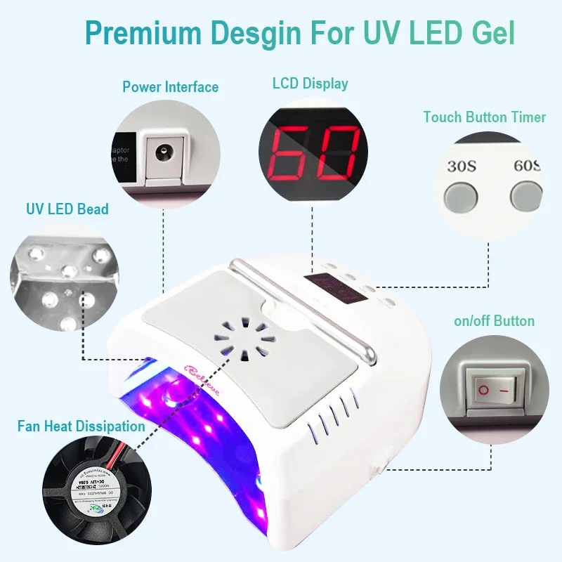 LED UV Nail Lamp 72W Cordless Pro Cure LED Nail Polish Dryer With Built-In Fan For Professional Use