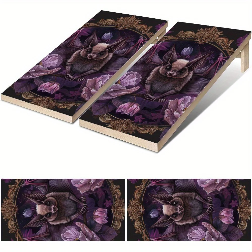 

Purple Charming Bat & Floral Waterproof Cornhole Board Vinyl Wraps, PVC Outdoor Game Board Design, Perfect for Sports & Leisure