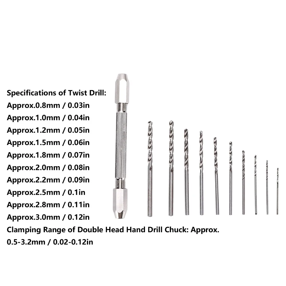 10pcs Rust Proof Double Hand Drill 2 Collet Design Ergonomic Handle Hand Drill Set 3 Jaw Collet Twist Bit