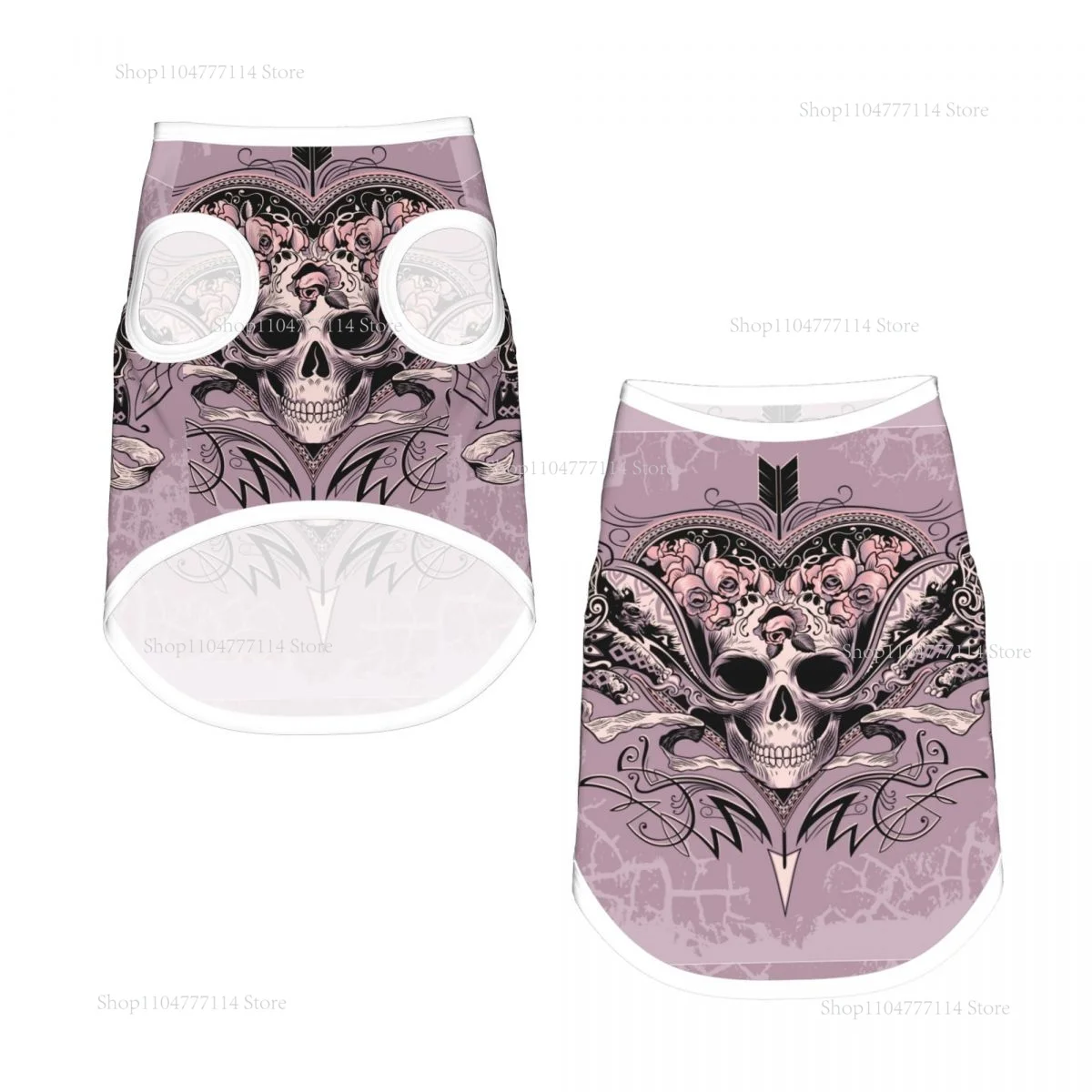

Skull Heart On A Dusty Mauve Dog Shirts Vest Puppy Summer Dog Clothes for Small Dogs Puppy Cat T Shirt Pet