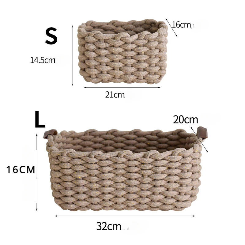 Hand-woven Storage Basket Home Sundries Woven Basket Cotton Rope Cosmetic Organizer Book Toy Desktop Storages Home Decor