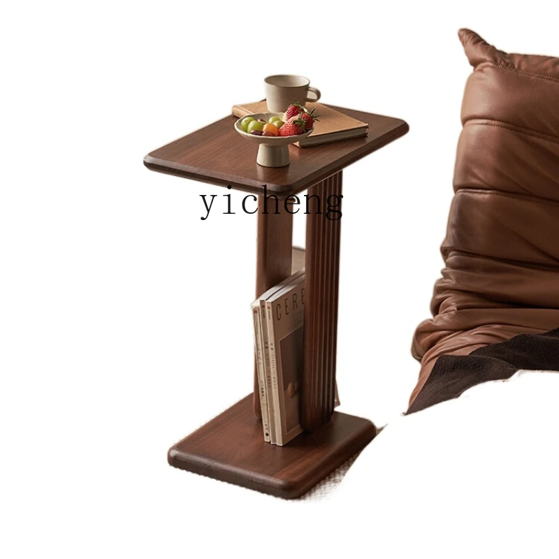 

YY Side Table Solid Wood Movable Small Coffee Table Modern Minimalist Black Walnut