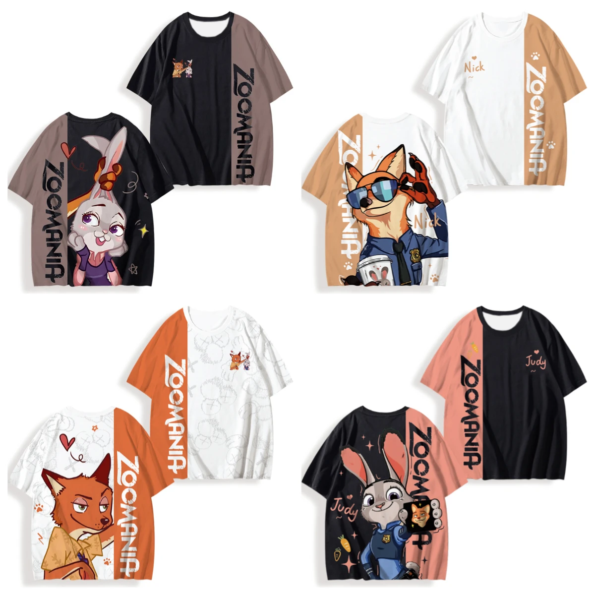 

Summer Short Sleeve T-shirt Men's and Women's Loose Couple's Nick Judi Printed Half Sleeve Cartoon T-shirt Around The Thin Top