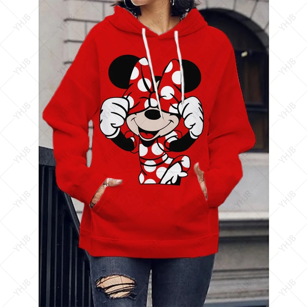 Disney Cartoon Print Hoodie Women Funny Hip Hop Mickey Minnie Mouse Print Autumn and Winter Fashion Harajuku Sweater Kids Hoodie