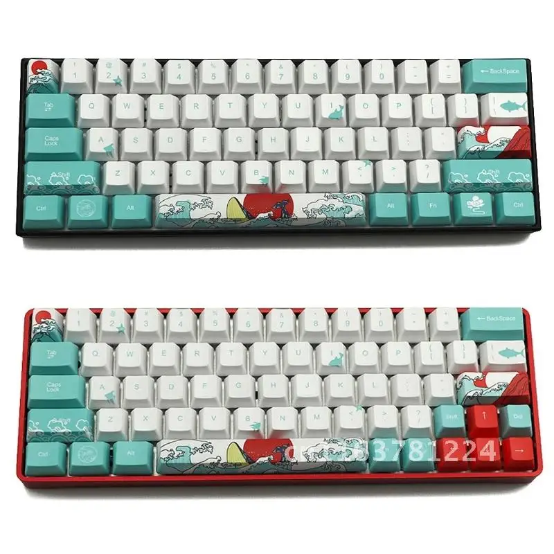 

71 клавиши Sea Coral Ukiyo-e Keycap краска Сублимация OEM профиль механическая клавиатура Keycap для GH60 XD64 DZ60 GK61 GK64