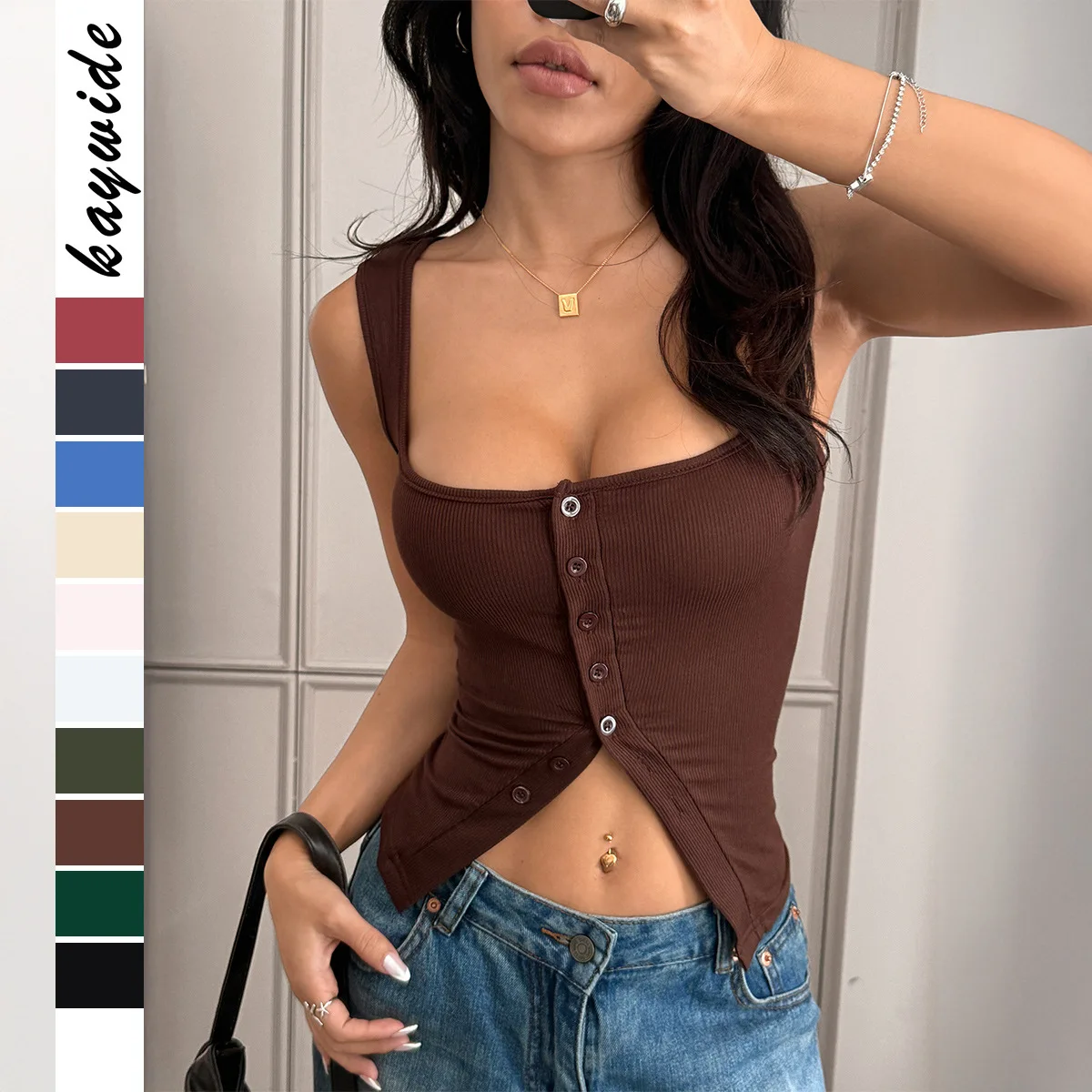 

Cross-border Y2K Spice Girl Style Suspender Button Sleeveless Vest Women's Clothing 2025 Summer Amazon Independent Station
