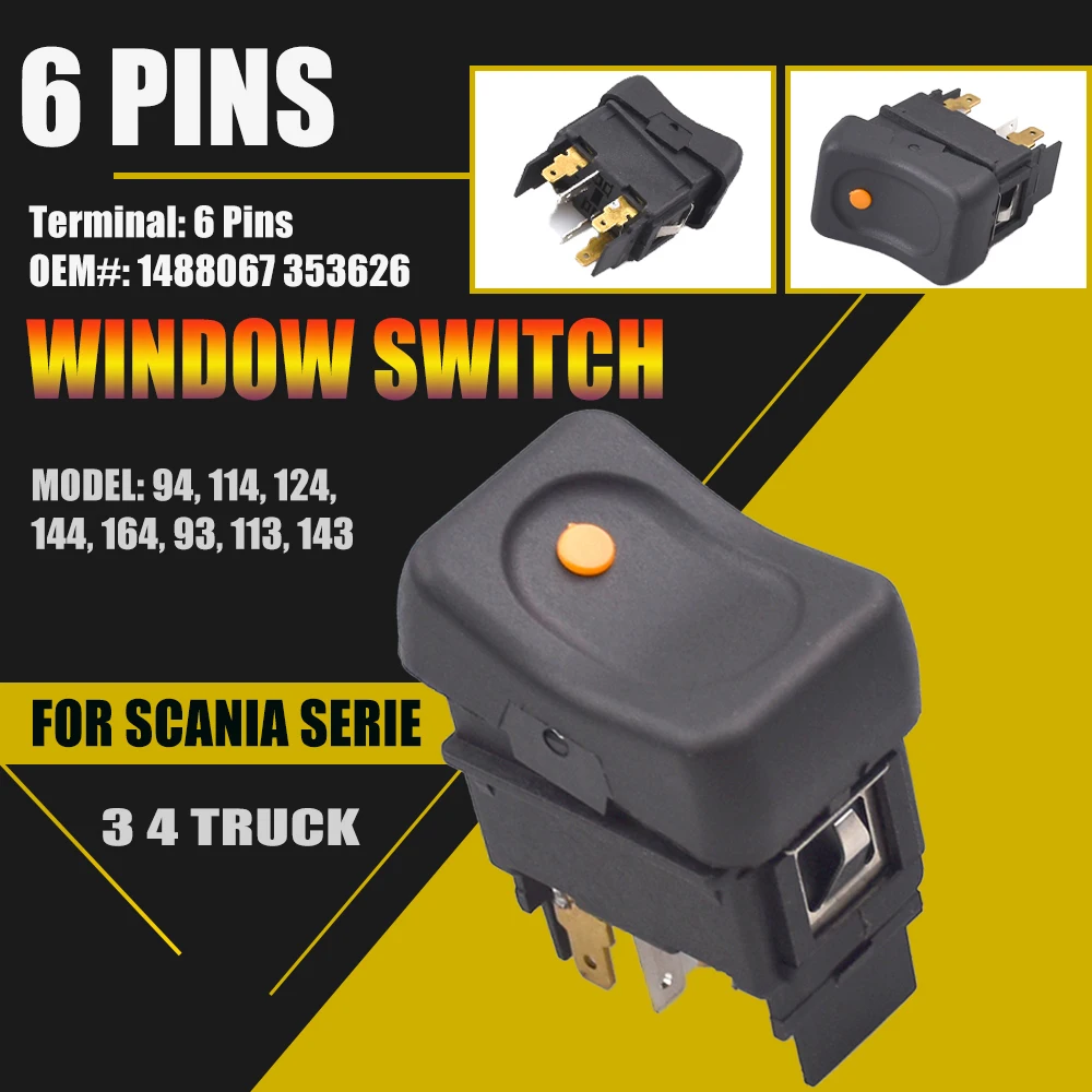 New Window Lifter switch driver's side For Scania Serie 3 4 Truck Button 1488067 353626 6 Pins