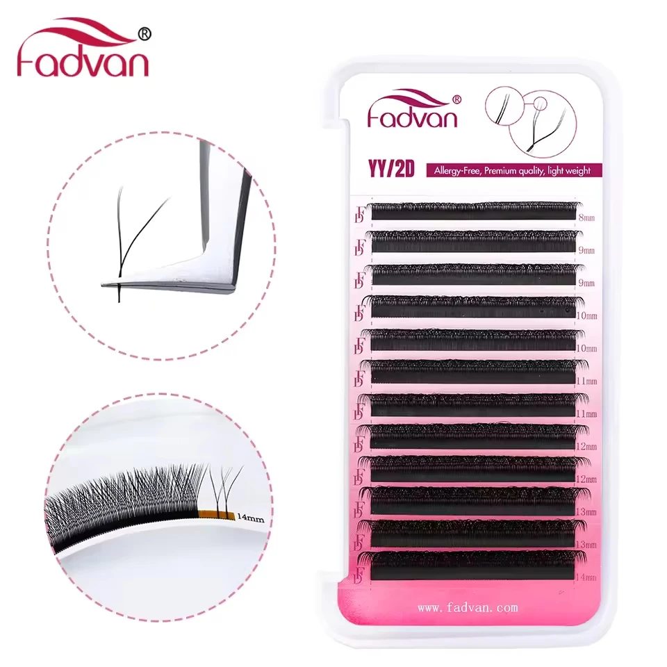 FADVAN 2D YY Shape Eyelash Fans Faux Mink C/D/8-14mm 0.07 Natural Soft Brazilian Lashes Premade Volume Fan Extension Lashes