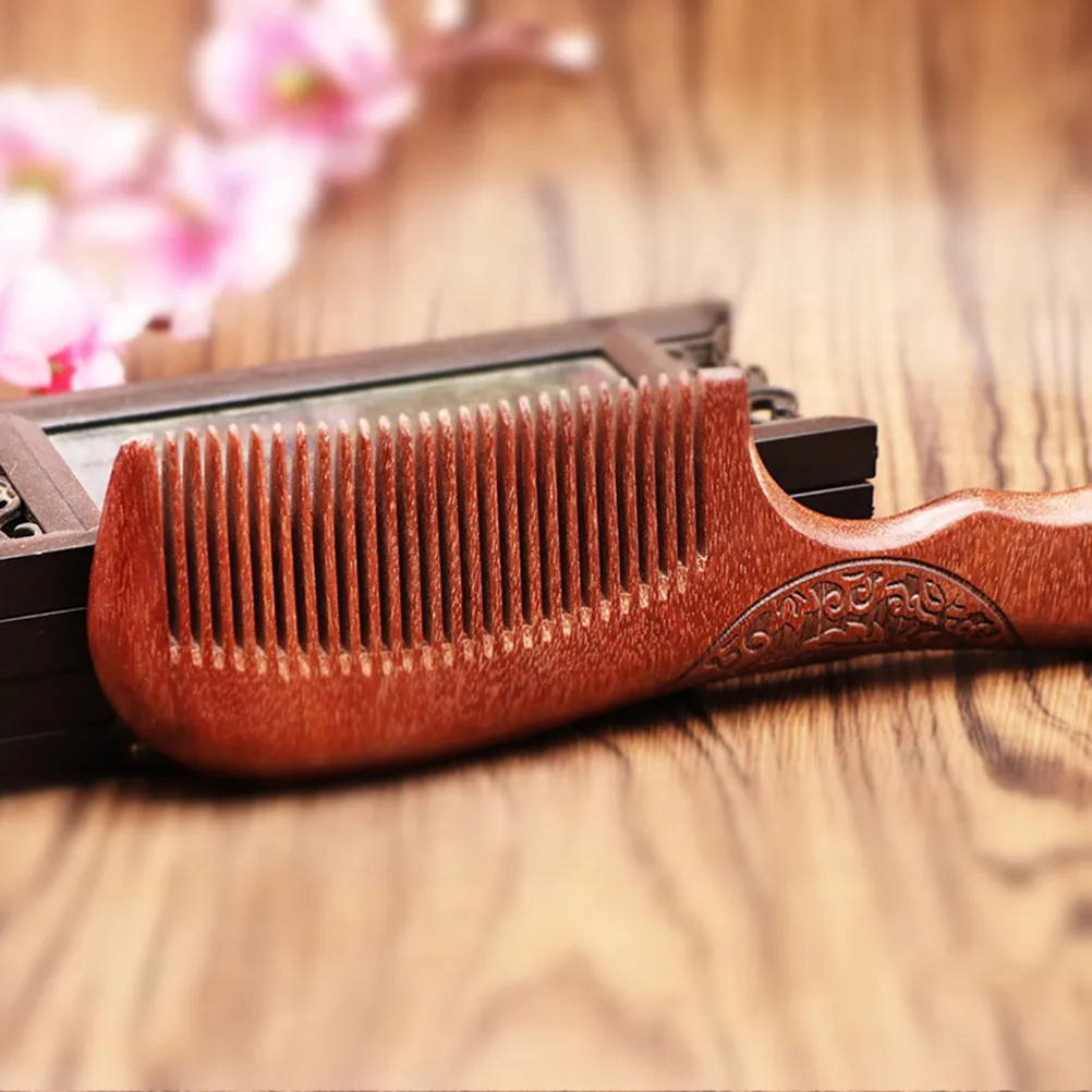 Natural Sandalwood Comb Thickened Carved Teeth Anti-Static Scalp Massage Hair Styling Brush for Women Portable Wooden Hair Comb