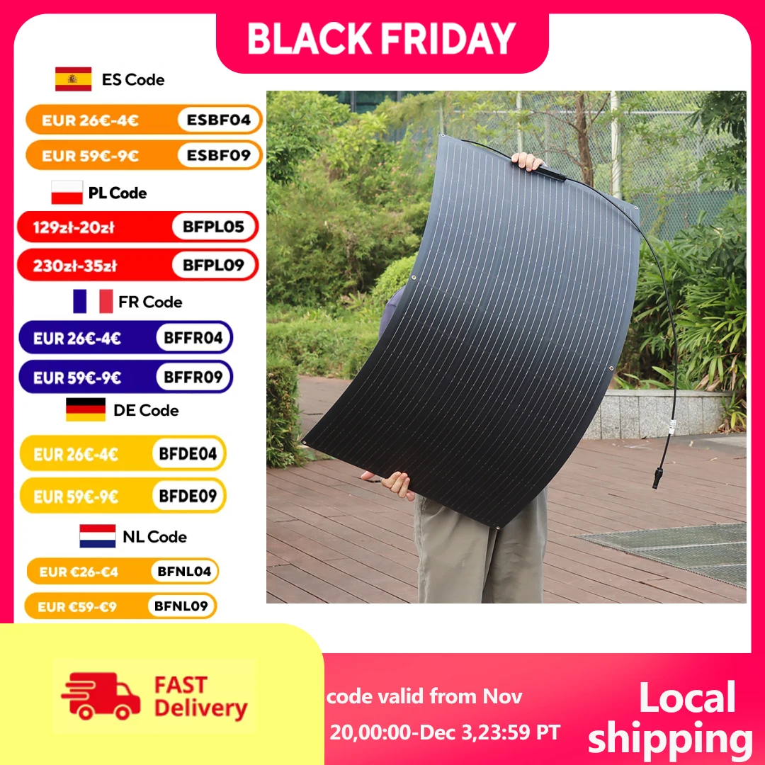 ETFE لوحة طاقة شمسية شبه مرنة 150 واط 19.8 فولت شرفة الضوئية الكهروضوئية 150 واط لوحة شحن بالطاقة الشمسية لبطارية قارب التخييم 12 فولت/24 فولت #1