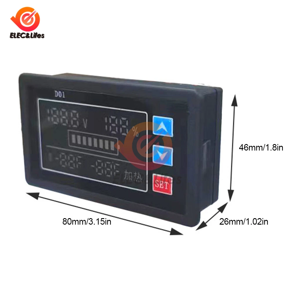 DC 9V-100V Waterproof Voltage Meter Battery Power Display Lithium Battery Electricity Quantity Detector With Temperature Control