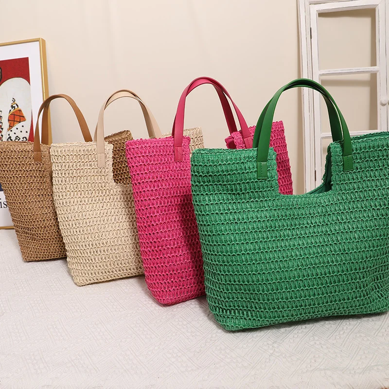 

Fashion Shoulder Straw Weave Bag, Simple and Large Capacity Portable Straw Woven Bag, Beach Vacation Women Handbag