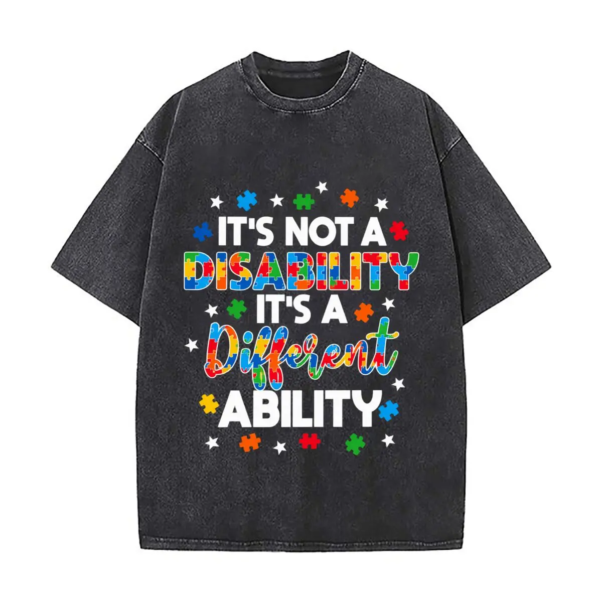 Its Not A Disability Its A Different Ability Puzzle Design 2026 Washed Vintage Short Sleeve Loose Streetwear Tee
