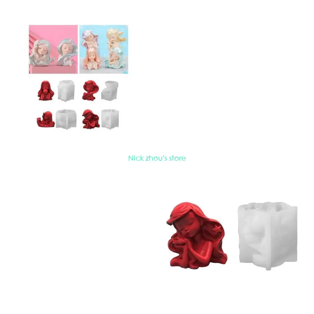E15E 3D Ocean Girl Mold Silicone Mold for Candle Making,DIY Resin Crafts Mold for Aromatherapys Soap