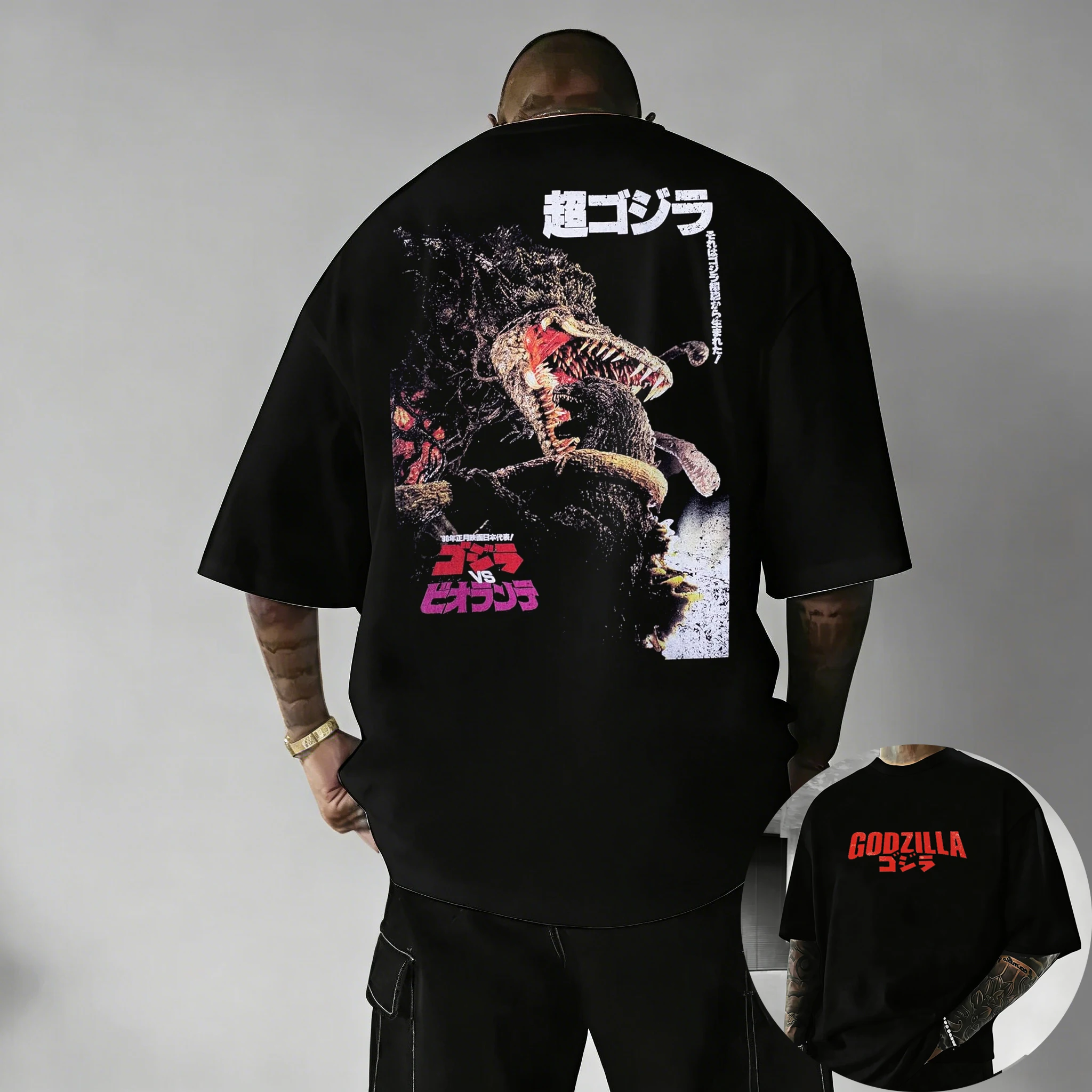 JP Movie Godzilla Vintage Print Cotton Short Sleeve T-Shirt Men Women Kids Family Clothes Summer Short-Sleeve Casual Tee Tops view 3