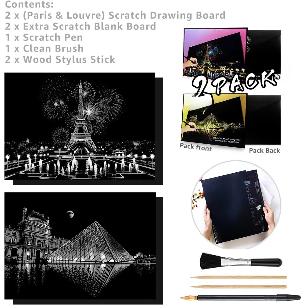 Kraspapier regenboog schilderij schetsblok DIY kunst en ambachtelijk nachtscène krasbord voor volwassenen en tieners