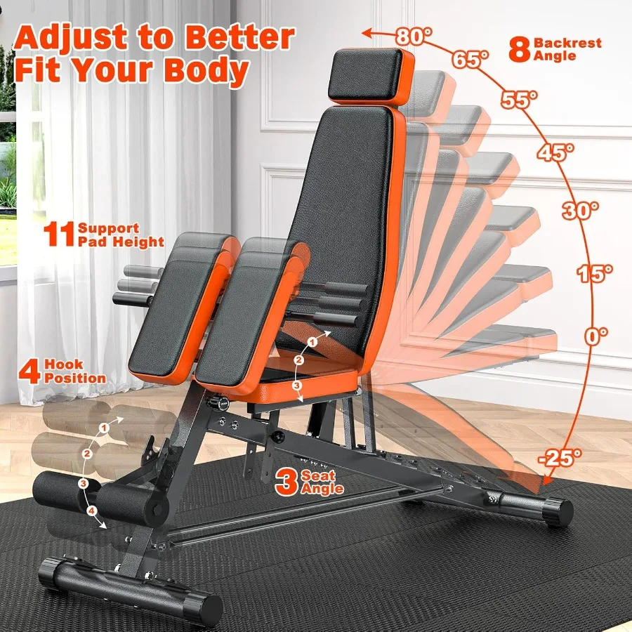 Adjustable Roman Chair with 11-Height Pad, 8-Angle Backrest, 4-Foot Hook, 2-Width Handle & Pad, 1000LB FID Bench for Hyperextension, Core, Glutes, Sit-Ups, Dumbbell Rack