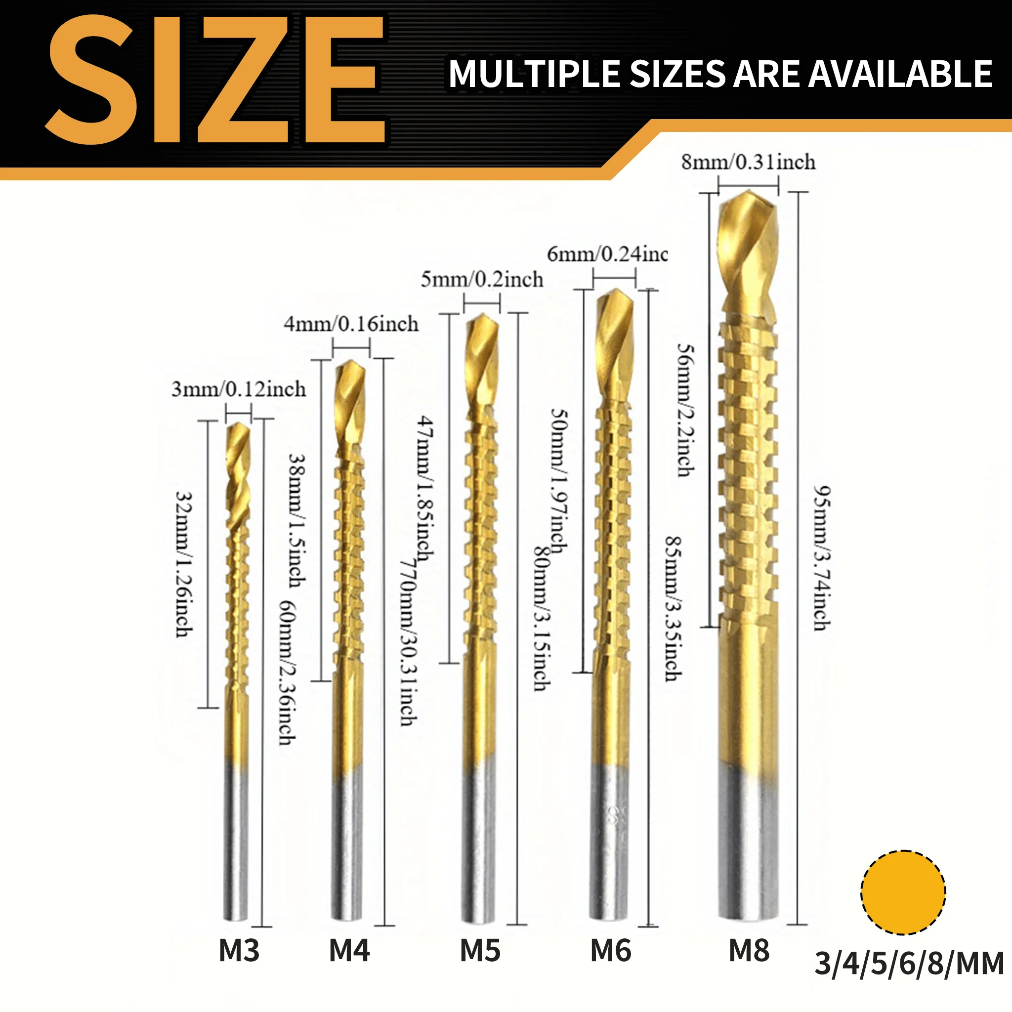 10Pcs Titanium Coated HSS Serrated Drill Bits M3-M8 Multifunctional Cut Slot Drill For Wood Metal Plastic DIY Industrial