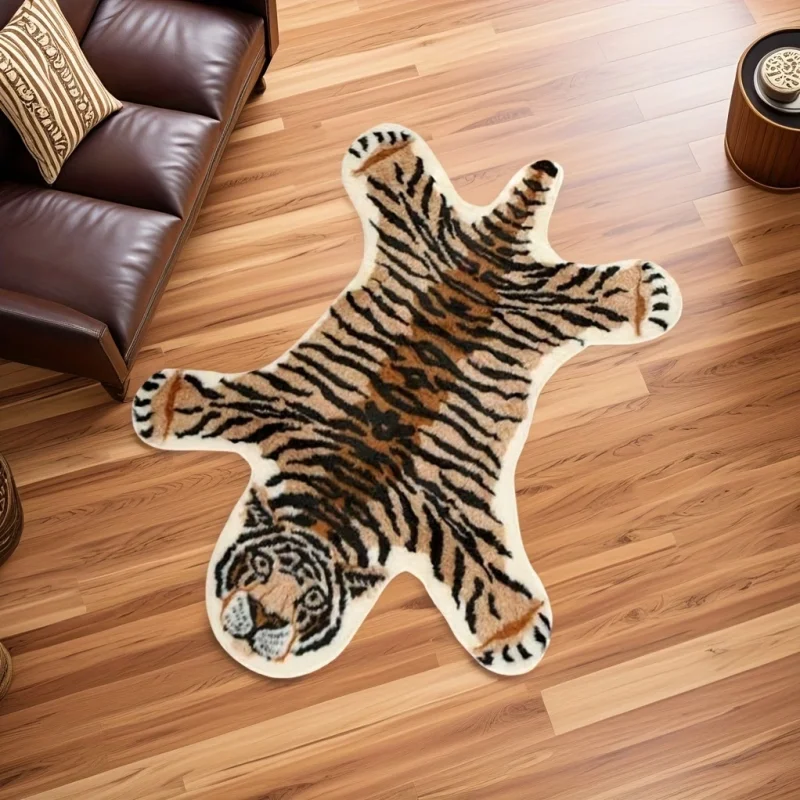 VIKAMA Cartoon Tiger Alien-Shaped Rug Soft Non-Slip Bathroom Mat Vintage Room Decor Bedroom Living Room Carpet