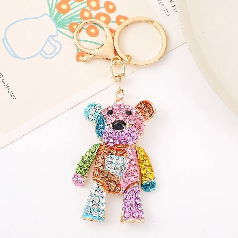 

Trendy Brand Creative Rhinestone Key Chain Glitter Cute Bear Pendant Keychain Luxury Backpack Bag Pendant Gifts