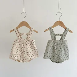 3447A Baby Girl Strap Pant Korea Autumn 2023 New Washed Soft Denim Bibs Small Floral Baby Girl Suspender Short One Piece Clothes