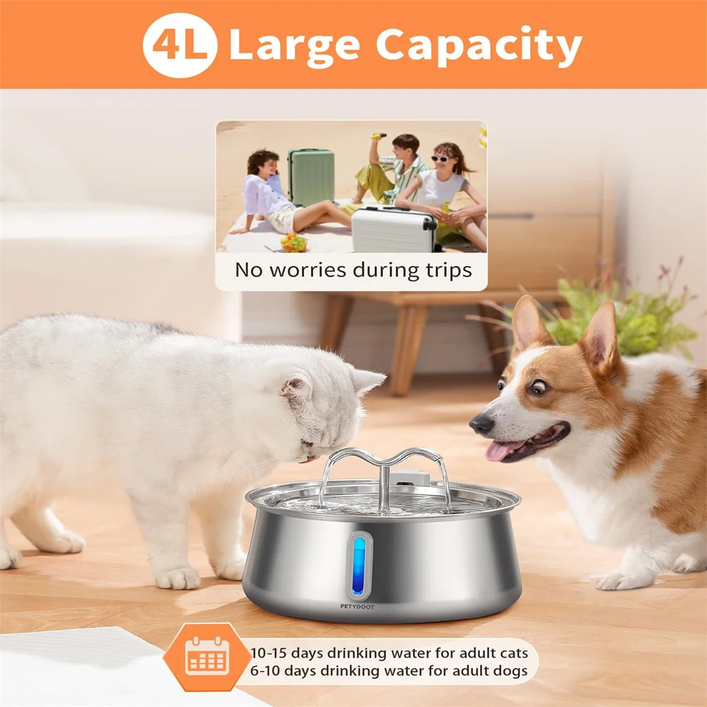 4L 5V USB Cat Dog Stainless Steel Pet Drinking Machine Ultra-Silent Pump Automatic Drinking Water Fountain