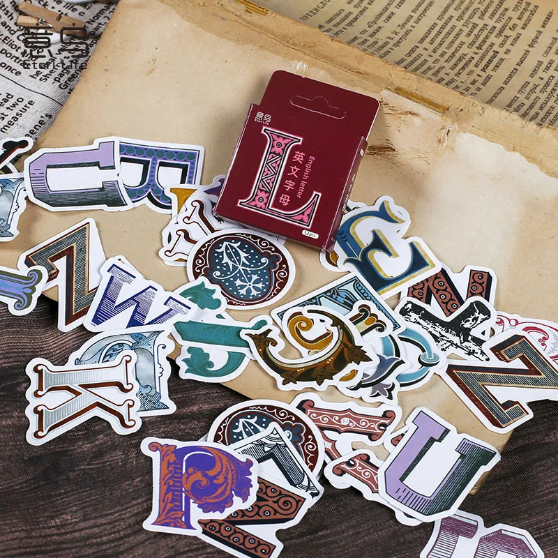 40Packs Wholesale English letters Mini Box stickers account diary hand account decorative sticker Paper stationary supplies