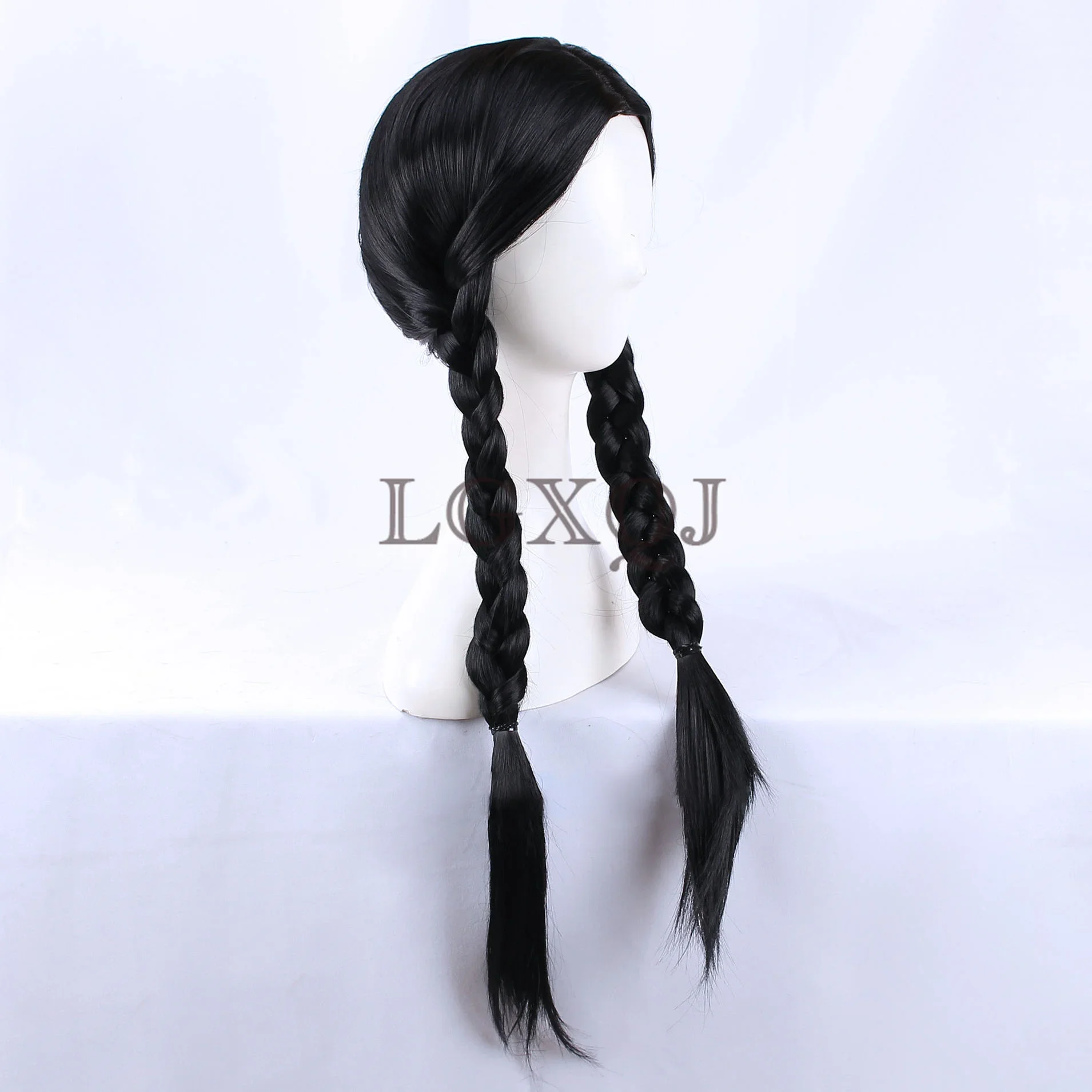 อะนิเมะวันพุธ Addams คอสเพลย์วิกผมยาว 70 ซม.สีดํา Braids ผมทนความร้อนปาร์ตี้ฮาโลวีนผู้หญิงวิกผมสต็อก + หมวกวิกผมฟรี