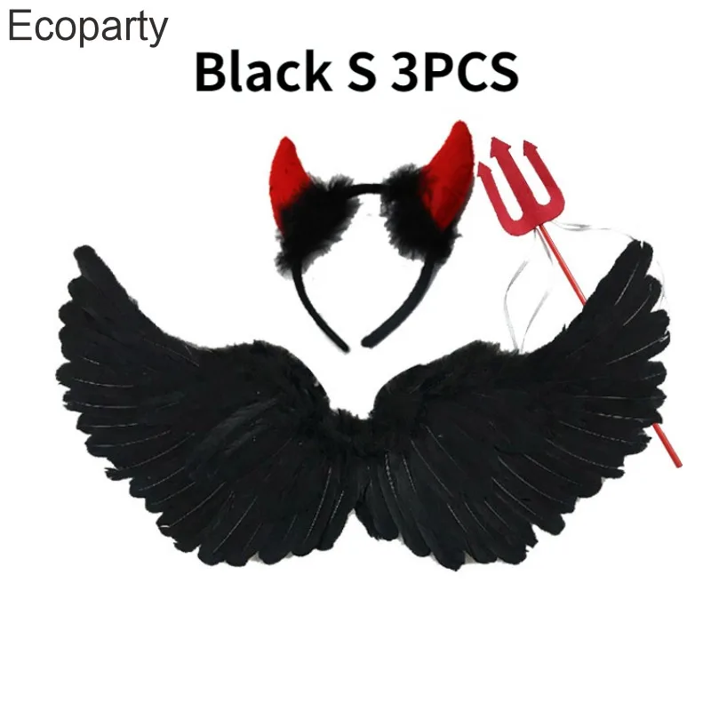Anime Cosplay Angel Wings White Feather Devil Wings Swallow Shaped Kids Adult Performance Feather Wings Bride Flower Child Dress