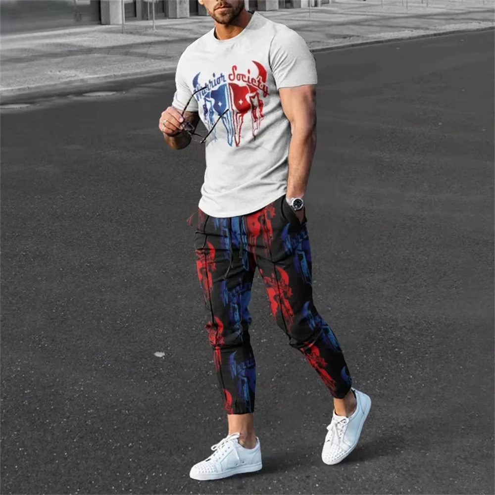 

Men Fashion Tracksuit Short Sleeve T-Shirt + Trousers Sportswear Suit Men's Clothing Casual O-Neck Tops Pant Oversize Streetwear