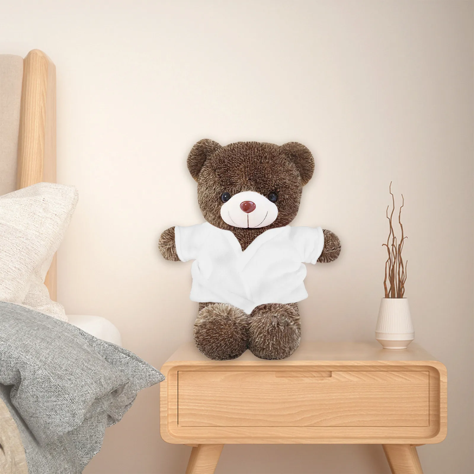 

1Set Stuffed Animals Bathrobe White Soft Robe Spa Outfit Cozy Child Play Dress Up Holiday Winter Nightwear Toys Clothes