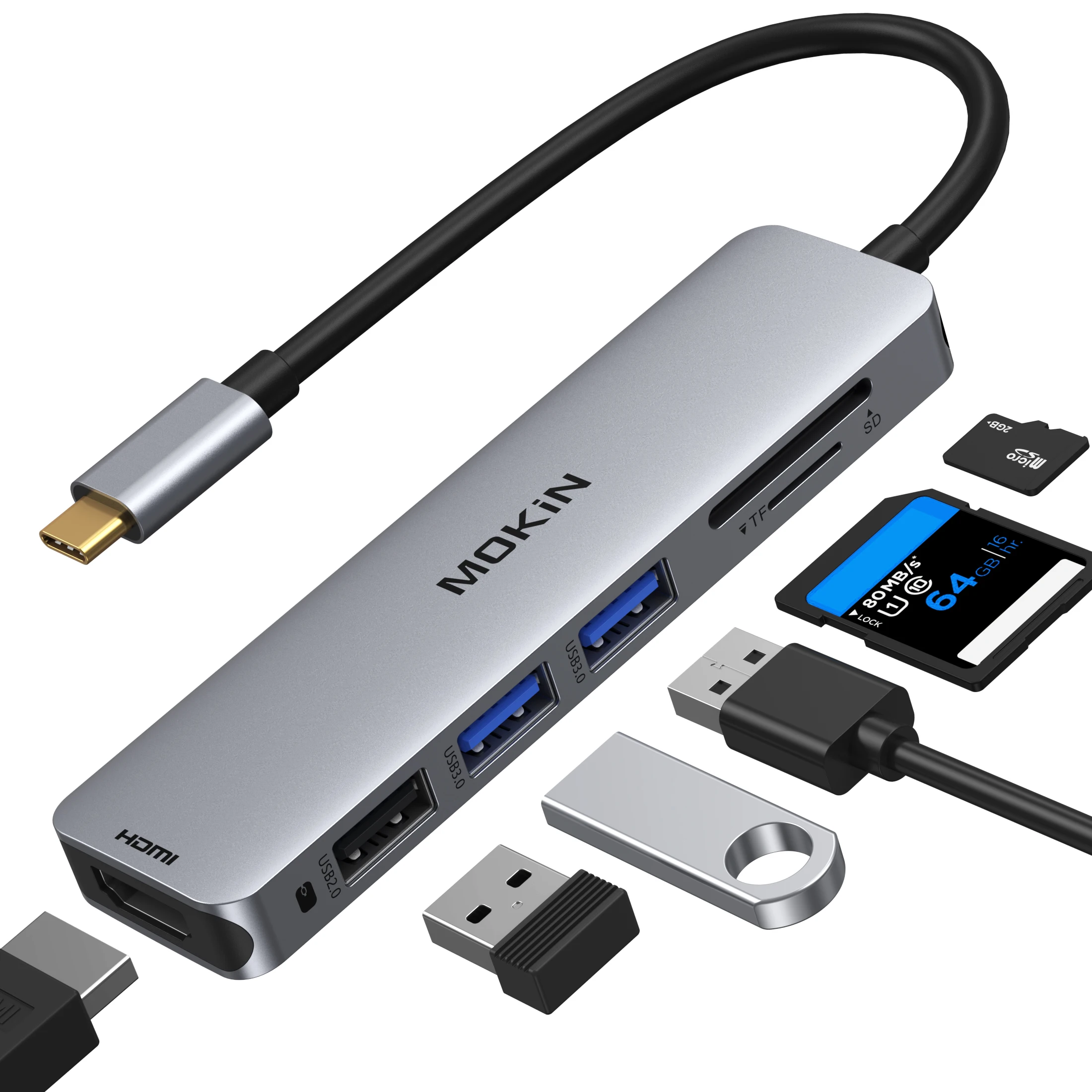 MOKiN 6 in 1 USB C Hub Docking Station USB2.0 USB3.0 HDMI 4K@30Hz/4K@60Hz SD TF Fast Data Transport for MacBook Air/Pro iPad