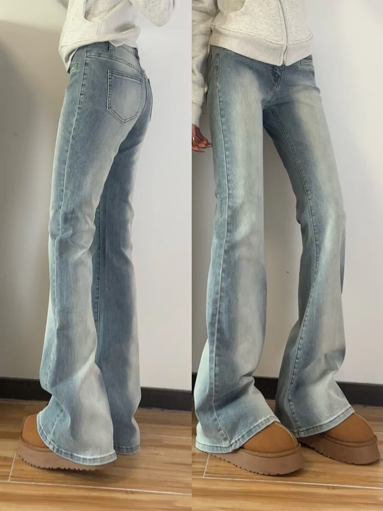 

Женские джинсы-клеш с высокой талией, мягкие, винтажные, эластичные, широкие штанины, длиной в пол, весна-осень, маленький размер, эластичные, клеш...