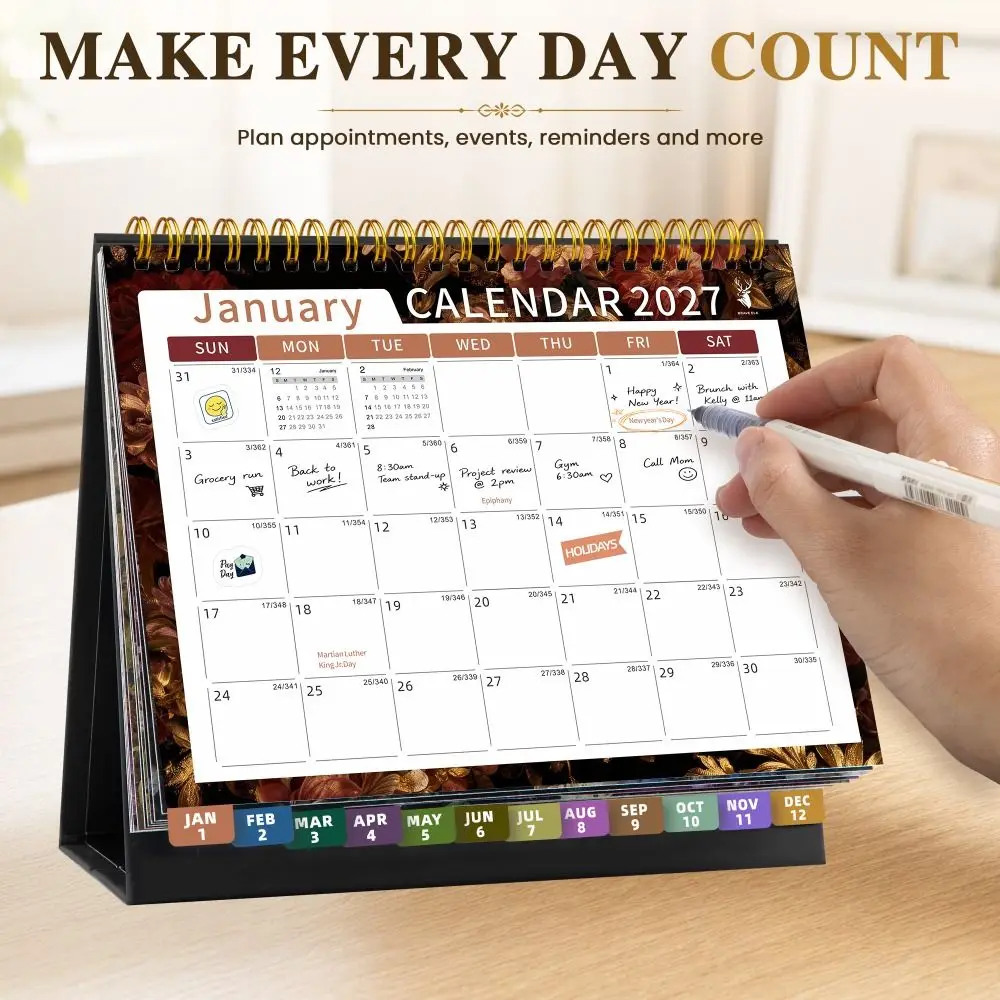 Wirebound Desk Calendar Multi-function Notebook Desktop Paper Calendar Daily Planner Tear-Off Pages Agenda Organizer