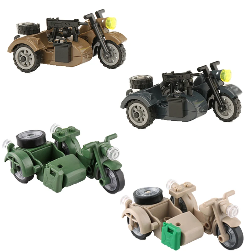 WW2 Military German US Japan Tricycle Building Blocks Modern Off-road Racing Army Figure Two-wheeled Motorcycle Bricks Toys J051