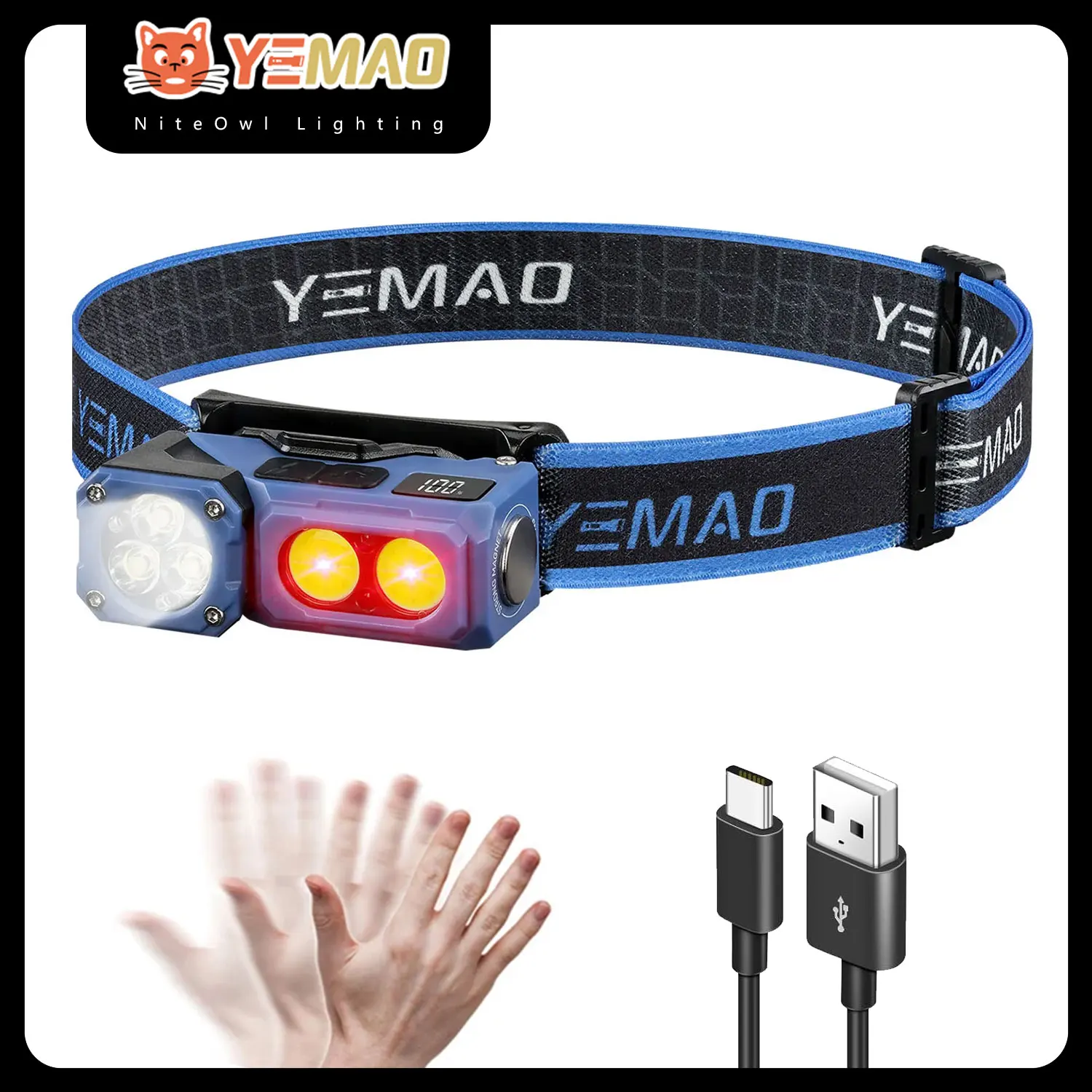 

YEMAO T615 500 Lumens Mini Torch - EDC Flashlight with 180° Rotating Headlamp, Magnetic Tail & Rechargeable LED headlights