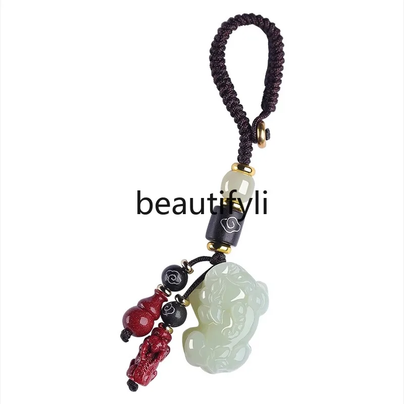 Hetian jade Pixiu keychain 2024 new car pendant high-end jade hanging jewelry