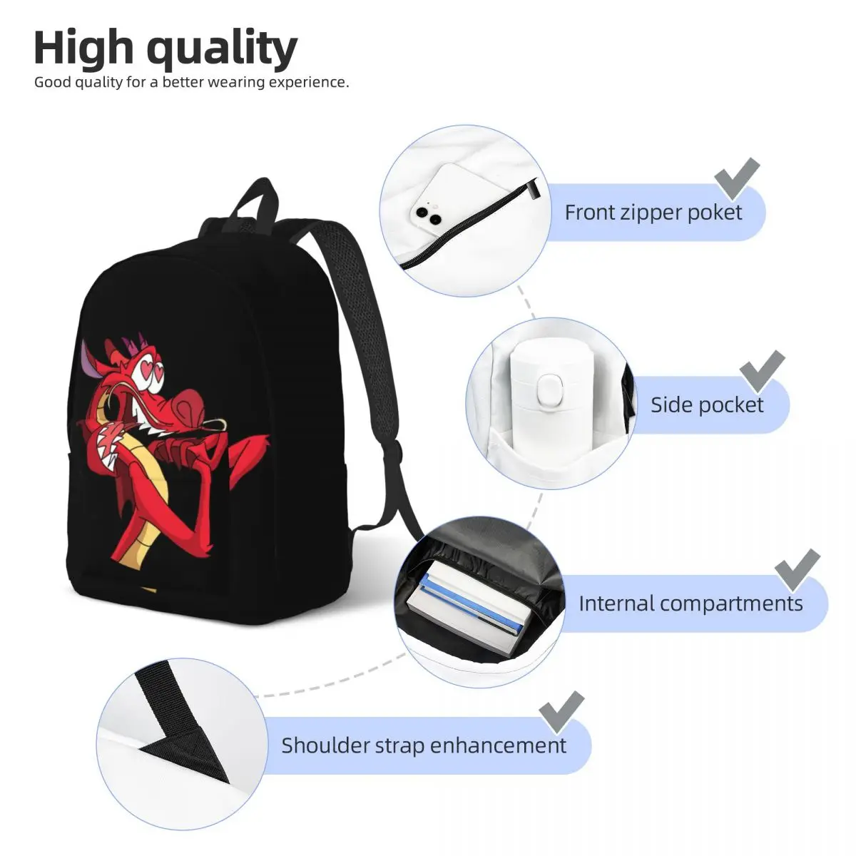 Custom MuShu Canvas Backpack for Women Men School College Student Bookbag Fits 15 Inch Laptop Mulan Cartoon Bags