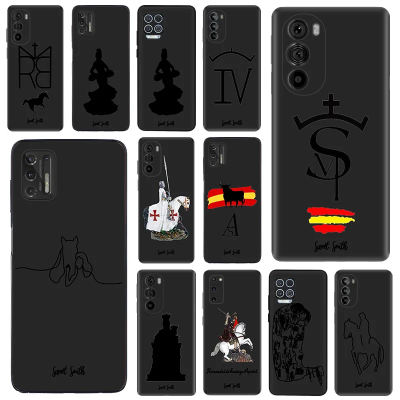 Black Matte Phone Case for Motorola Moto G50 G73 G53 G72 G52 G30 G31 G60 G71 G22 G9 Horse Knight Flamenco Dancer King Soft Cover