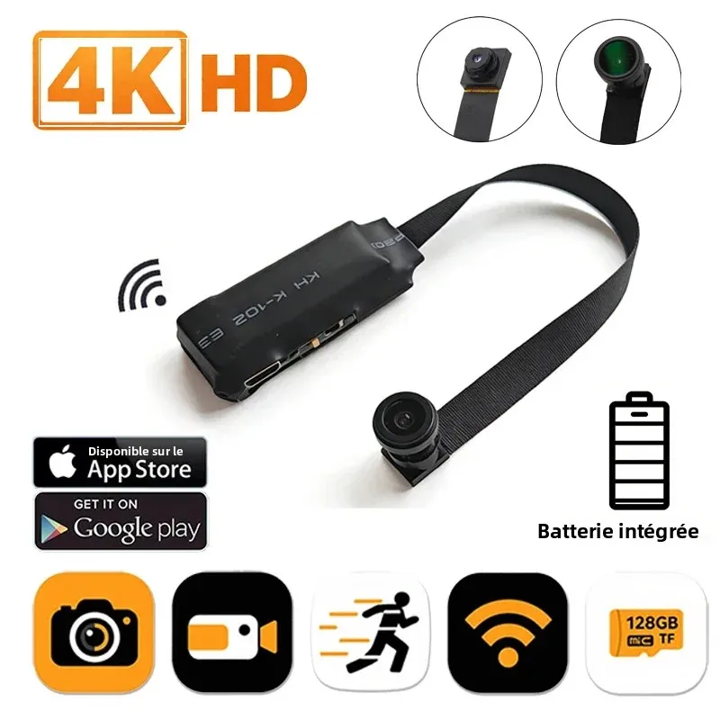 Mini caméra WiFi 4K HD - Surveillance à distance, détection de mouvement, caméra de surveillance DIY style nounou pour la maison