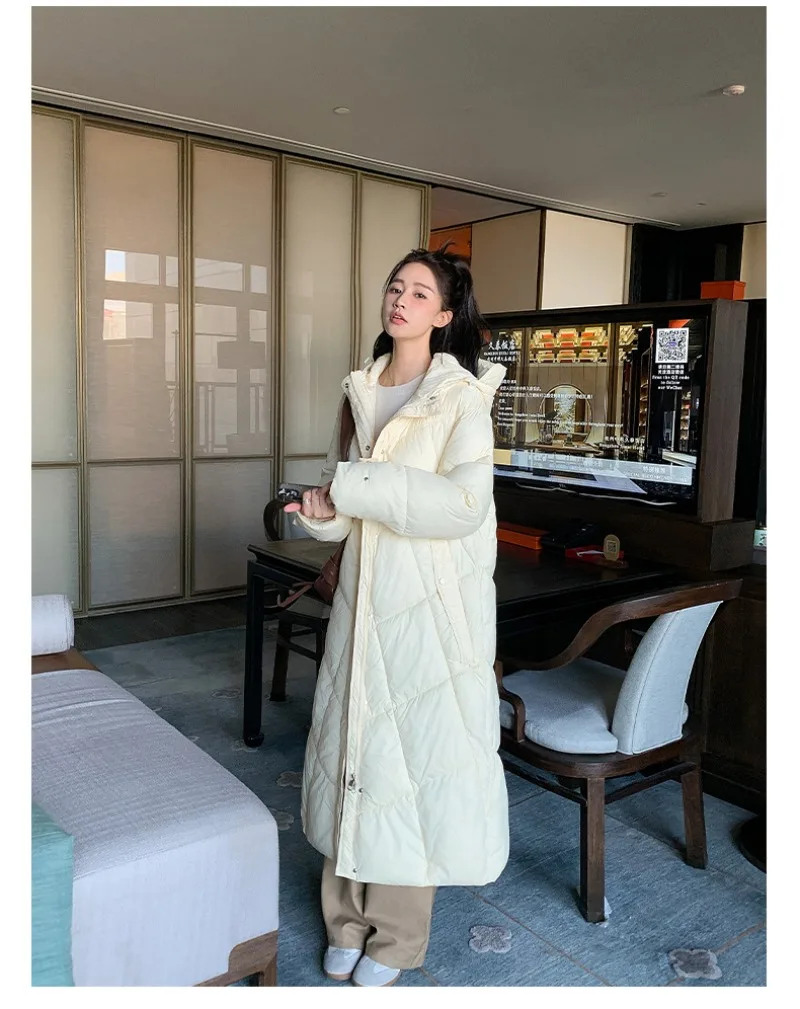 2026 Fashion Down Cotton-padded Jacket Women's Winter X-long Parkas Thicken Warm Top Hooded Coat Loose A-line Quilted Outerwear