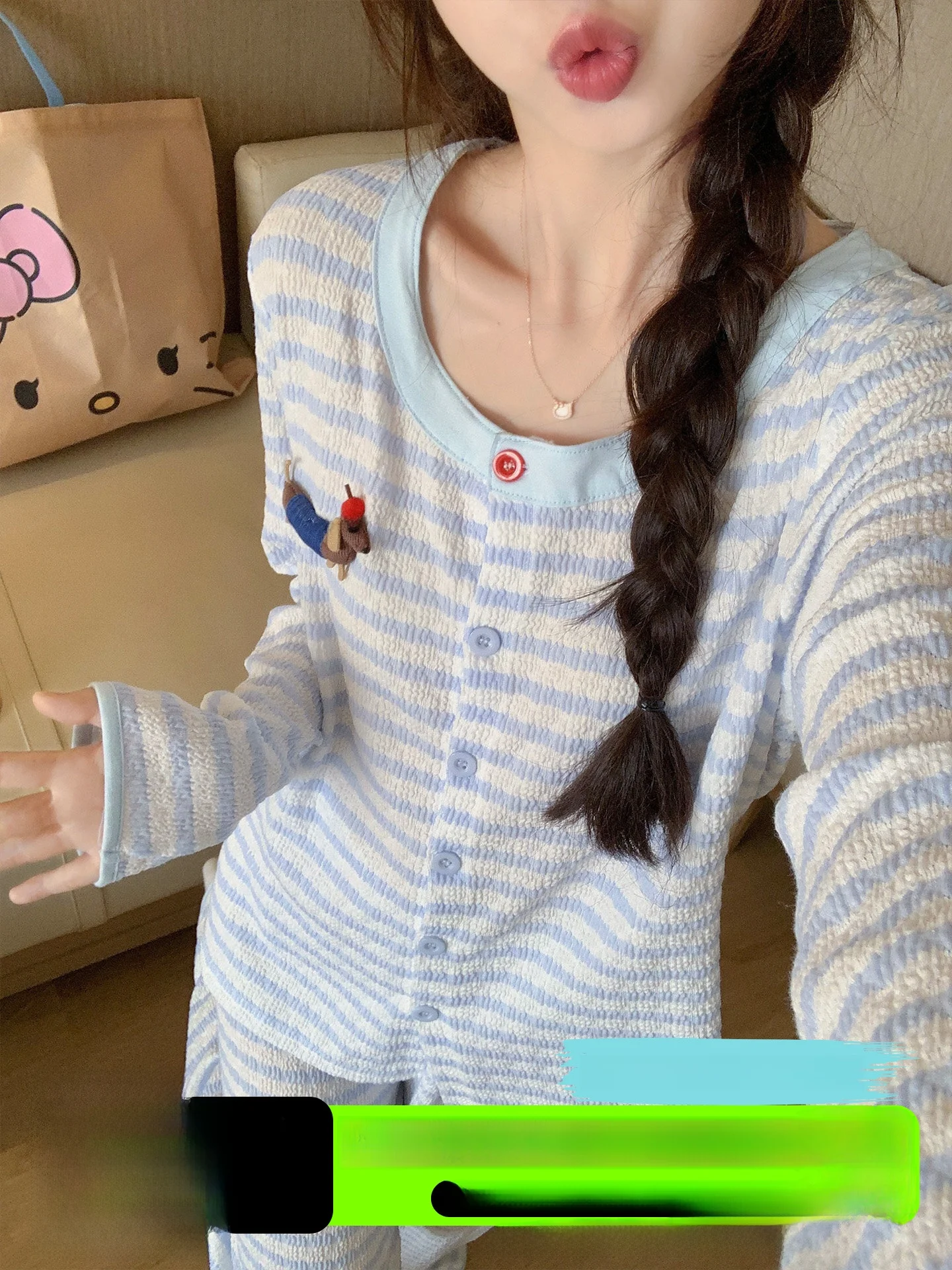 stunning-pure-cotton-pyjamas-women's-sle-2026-new-spring-autumn-korean-version-striped-cartoon-dog-home-clothes-set