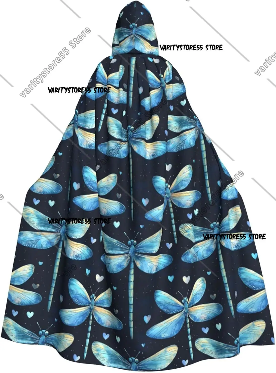 

Wizard Cloak with Hood Men Women Green Dragonfly Print Witch Hooded Vampire Cape Halloween Costumes